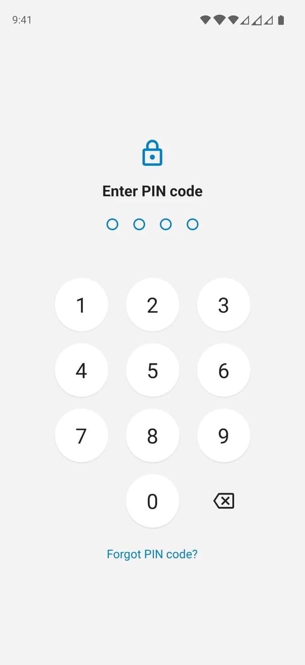 Money Planner PIN entry screen