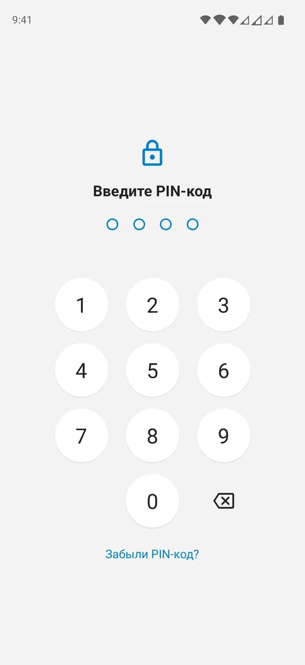 Экран ввода PIN-кода в Money Planner